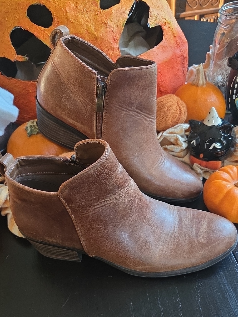 Michael Shannon Brown Leather Ankle Booties with Side Zip Size 8